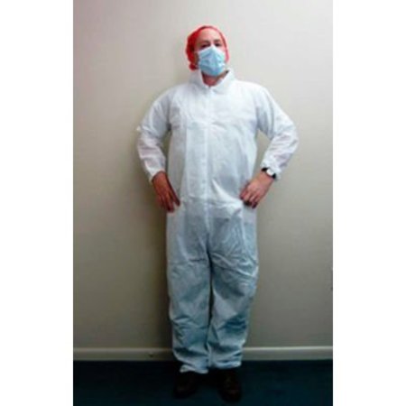 KEYSTONE SAFETY SMS Coverall, Elastic Wrists & Ankles, Zipper Front, Single Collar, White, 4XL, 25/Case CVLSMSREG-E-4XL